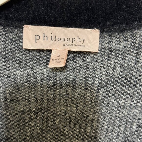 Philosophy Women’s Black White Gray Cardigan Long Open Front Soft Cozy Size S - Picture 4 of 13